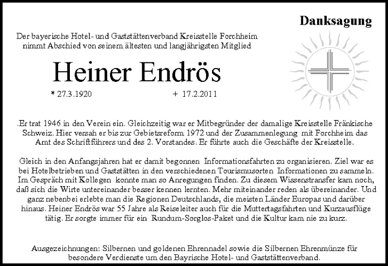  Traueranzeige für Heiner Endrös vom 05.03.2011 aus MGO