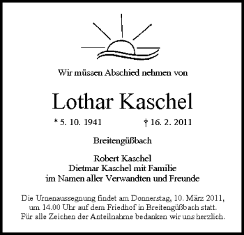 Anzeige von Lothar Kaschel von MGO