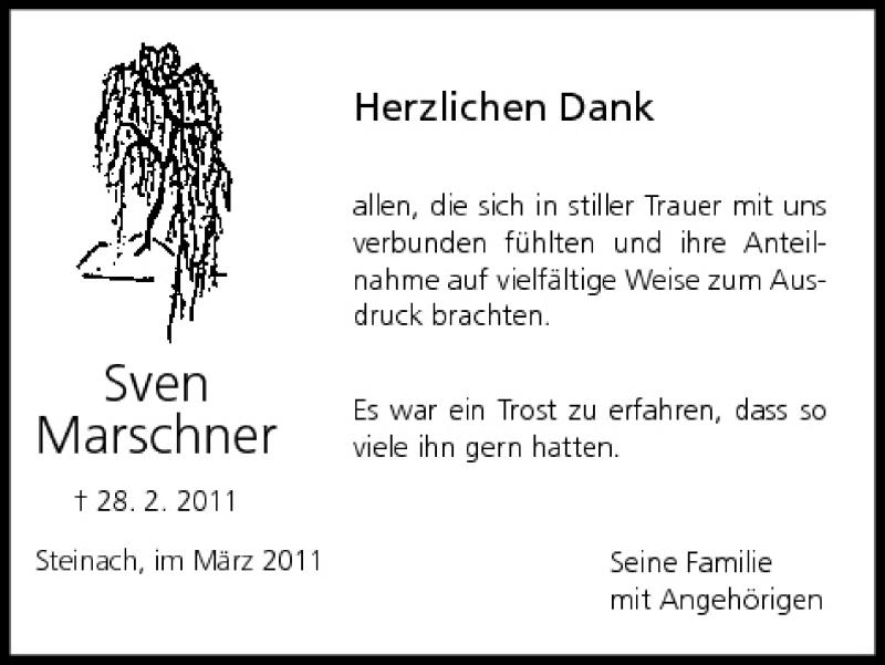  Traueranzeige für Sven Marschner vom 26.03.2011 aus MGO