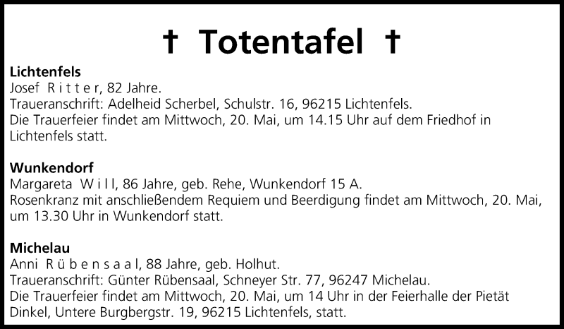  Traueranzeige für Totentafel vom 20.05.2015 vom 20.05.2015 aus MGO