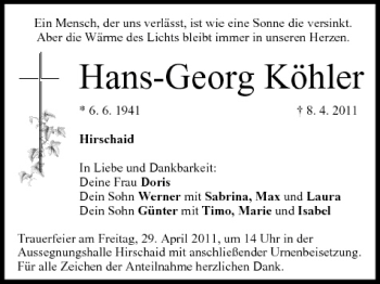 Anzeige von Hans-Georg Köhler von MGO