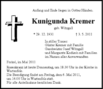 Anzeige von Kunigunda Kremer von MGO