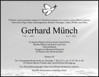 Anzeige von Gerhard Münch von MGO