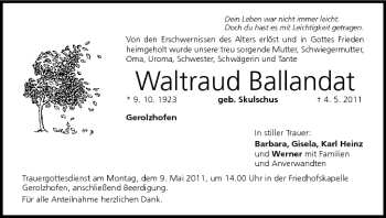 Anzeige von Waltraud Ballandat von MGO