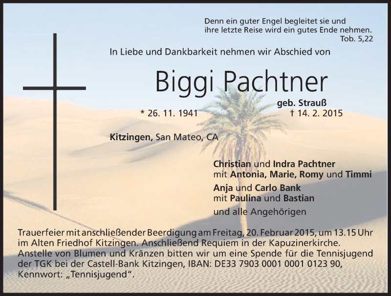  Traueranzeige für Biggi Pachtner vom 18.02.2015 aus MGO