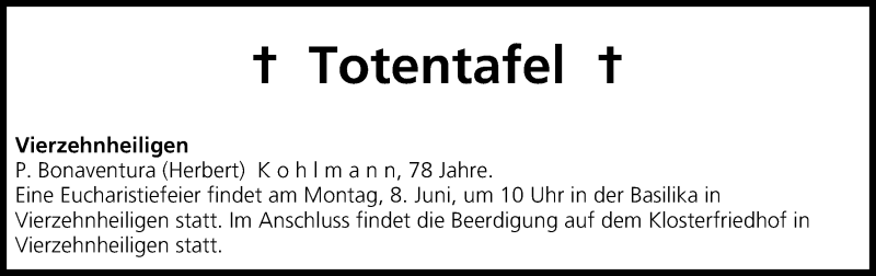  Traueranzeige für Totentafel, vom 06.06.2015 vom 06.06.2015 aus MGO