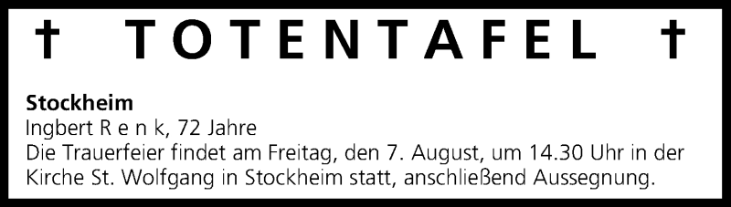 Traueranzeige für Totentafel vom 07.08.2015 vom 07.08.2015 aus MGO