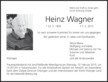 Anzeige von Heinz Wagner von MGO