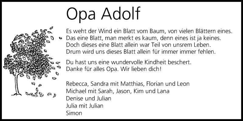  Traueranzeige für Adolf Kupfer vom 08.07.2015 aus MGO