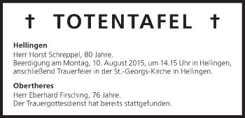 Anzeige von Totentafel vom 08.08.2015 von MGO