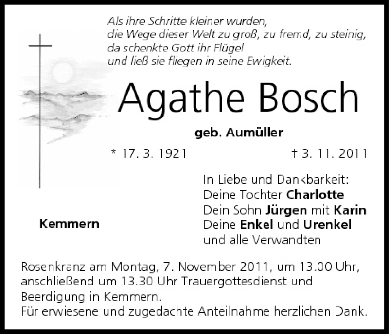 Agathe Bosch Traueranzeige trauer.inFranken.de