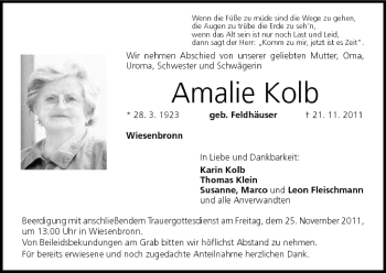 Anzeige von Amalie Kolb von MGO