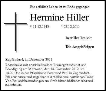 Anzeige von Hermine Hiller von MGO