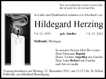 Anzeige von Hildegard Herzing von MGO