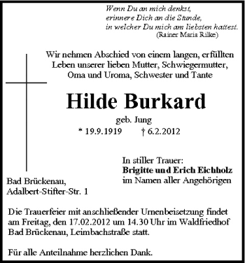 Anzeige von Hilde Burkard von MGO