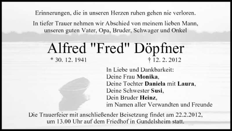  Traueranzeige für Alfred Döpfner vom 18.02.2012 aus MGO