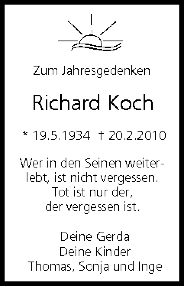  Traueranzeige für Richard Koch vom 20.02.2012 aus MGO
