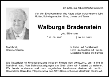 Anzeige von Walburga Bradenstein von MGO