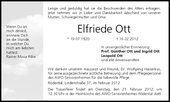 Anzeige von Elfriede Ott von MGO