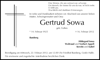 Anzeige von Gertrud Sowa von MGO
