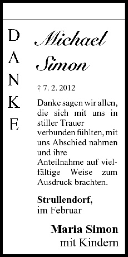  Traueranzeige für Michael Simon vom 25.02.2012 aus MGO