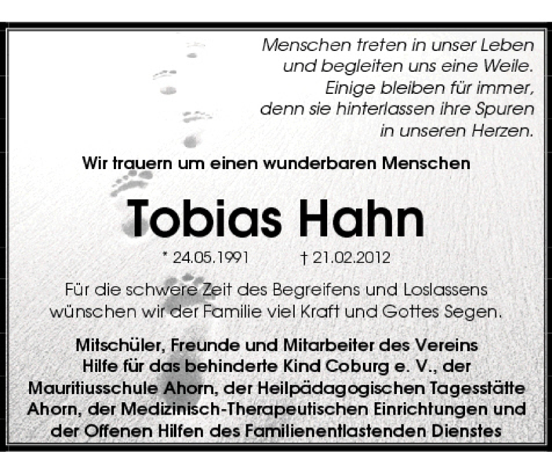  Traueranzeige für Tobias Hahn vom 27.02.2012 aus MGO