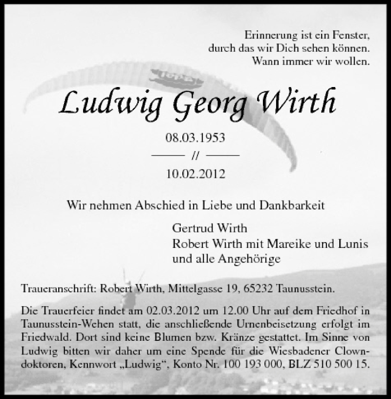  Traueranzeige für Ludwig Georg Wirth vom 25.02.2012 aus MGO