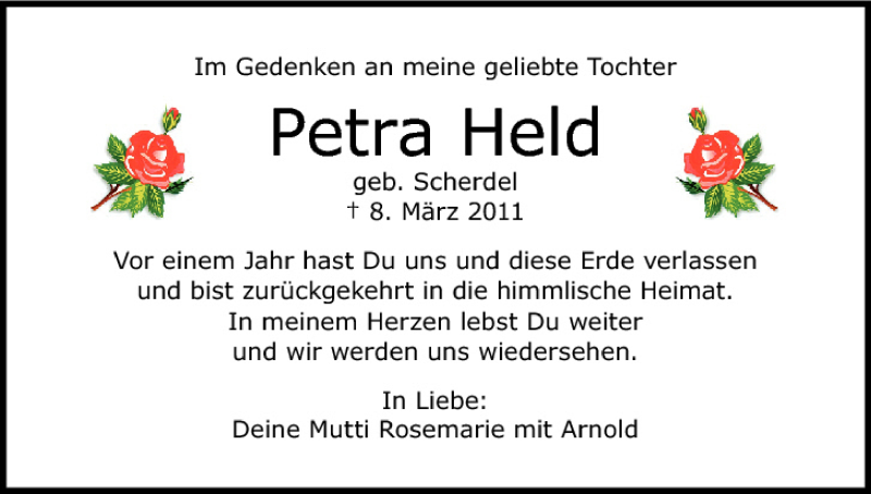  Traueranzeige für Petra Held vom 08.03.2012 aus MGO