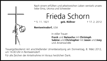 Anzeige von Frieda Schorn von MGO