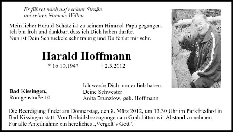  Traueranzeige für Harald Hoffmann vom 06.03.2012 aus MGO
