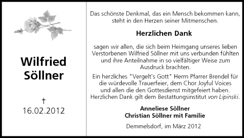  Traueranzeige für Wilfried Söllner vom 10.03.2012 aus MGO