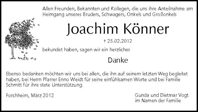  Traueranzeige für Joachim Könner vom 24.03.2012 aus MGO