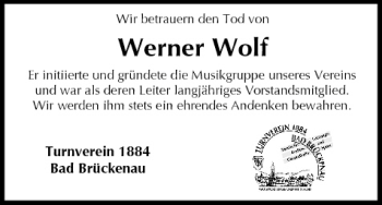 Anzeige von Werner Wolf von MGO