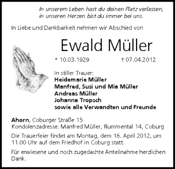 Anzeige von Ewald Müller von MGO
