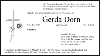 Anzeige von Gerda Dorn von MGO