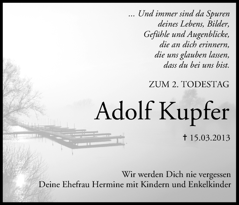  Traueranzeige für Adolf Kupfer vom 14.03.2015 aus MGO