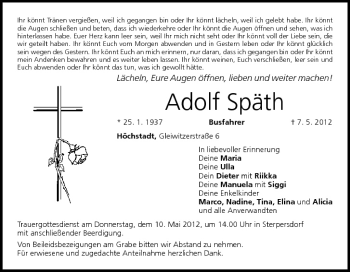 Anzeige von Adolf Späth von MGO