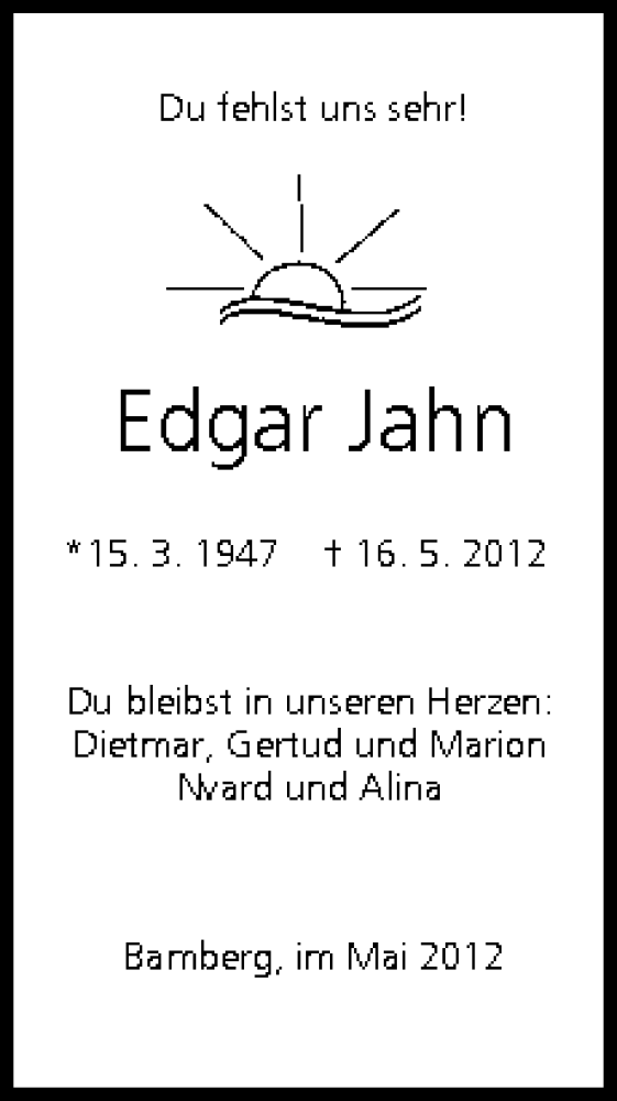  Traueranzeige für Edgar Jahn vom 19.05.2012 aus MGO