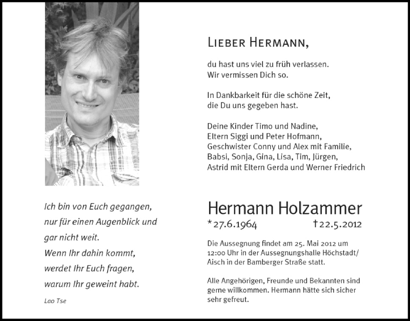  Traueranzeige für Hermann Holzammer vom 24.05.2012 aus MGO