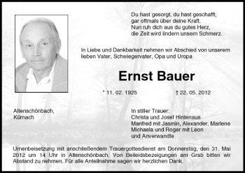 Anzeige von Ernst Bauer von MGO