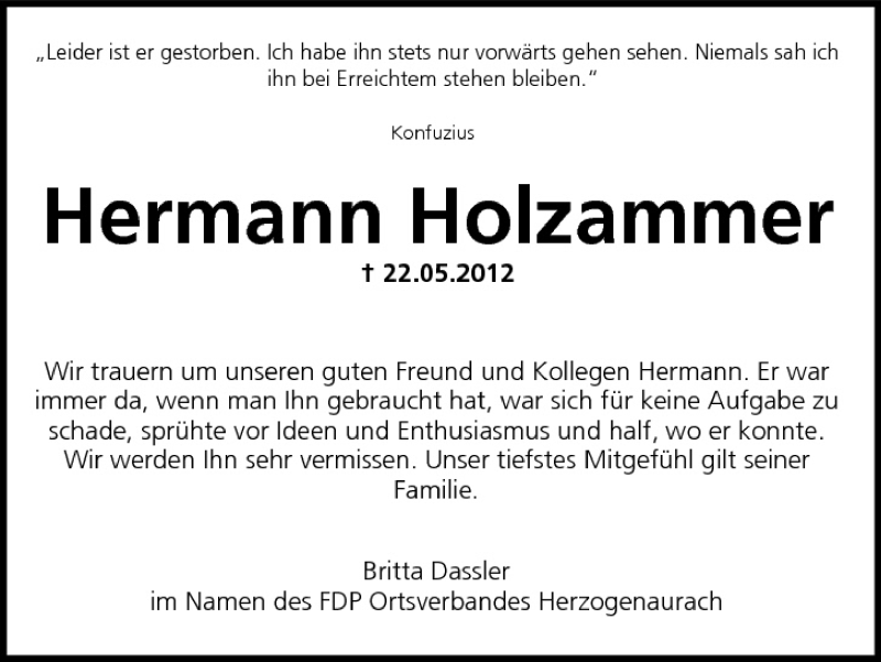  Traueranzeige für Hermann Holzammer vom 25.05.2012 aus MGO
