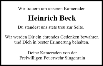 Anzeige von Heinrich Beck von MGO