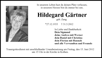 Anzeige von Hildegard Gärtner von MGO
