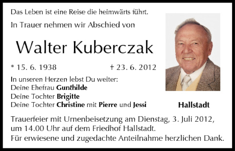  Traueranzeige für Walter Kuberczak vom 25.06.2012 aus MGO