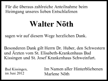 Anzeige von Walter Nöth von MGO