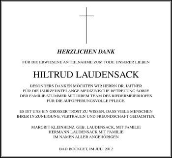 Anzeige von Hiltrud Laudensack von MGO