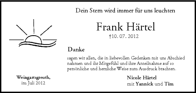  Traueranzeige für Frank Härtel vom 21.07.2012 aus MGO
