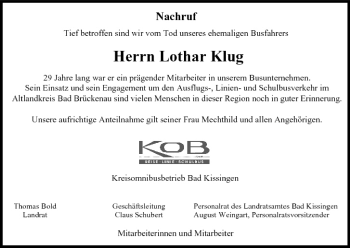 Anzeige von Lothar Klug von MGO