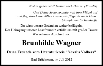Anzeige von Brunhilde Wagner von MGO