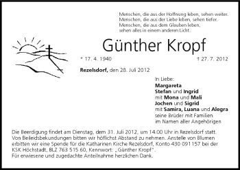 Anzeige von Günther Kropf von MGO